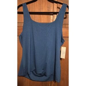 Elypose Women's Tank Top Dark Teal SZ L Colorblock Stretch Knit